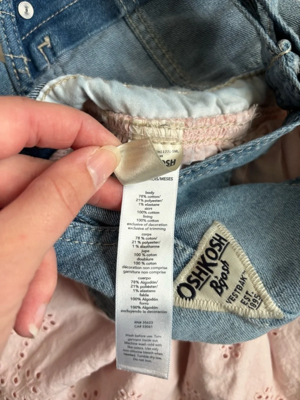 OshKosh B'gosh Baby Denim Overall Dress with Pink Eyelet Skirt